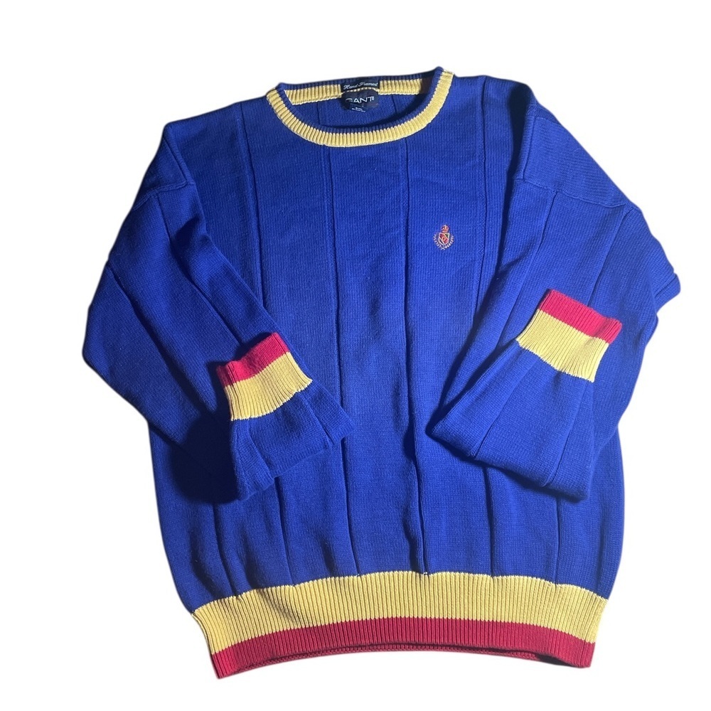 GANT  Men's Blue Sweater with Red and Yellow Accents
